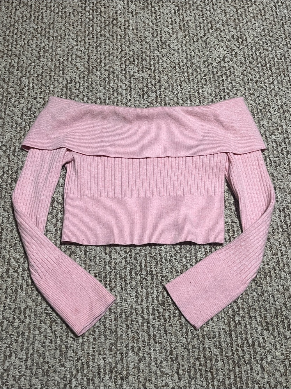 Wild Fable Blush Pink Ribbed Off-the-Shoulder Crop Sweater